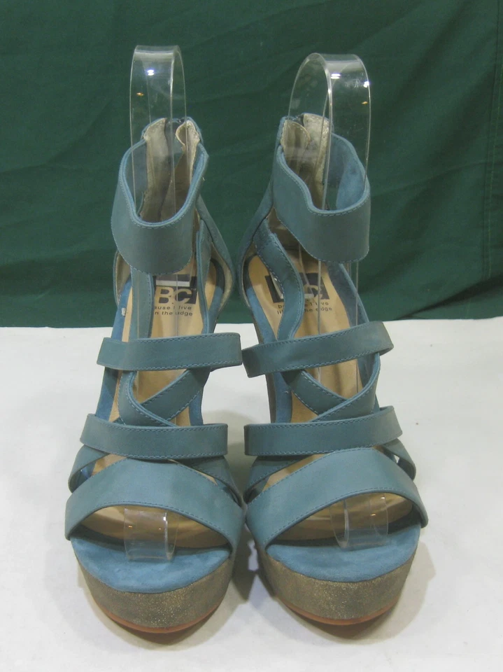 Nuevo B&C Azul 5" Metálico Cuña Tacón Punta Abierta Sexy ZAPATOS EE. UU. Mujeres Talla 8.5 Foto 2 de 4