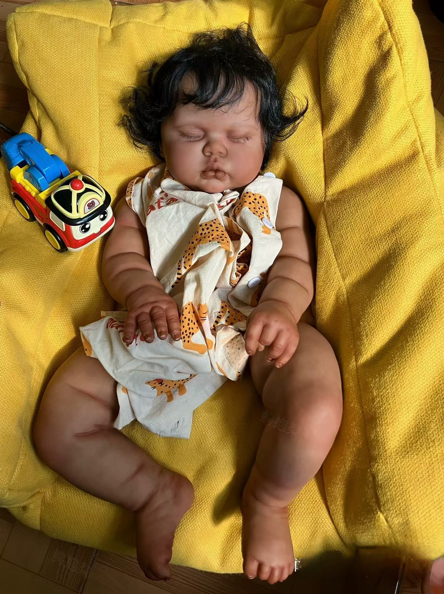 African Chubby Toddler Girl Pickle Vinyl Body Hand-Rooted Hair Reborn Baby  Doll