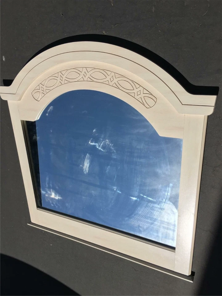 Large Windowpane Window Frame Mirror Distressed White Wood Finish 48x40in - Image 3 of 4