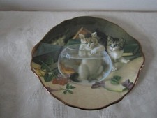 Vintage retro Bone China Handled Cake Sandwich Plate Kittens Unexpected Dip 23c