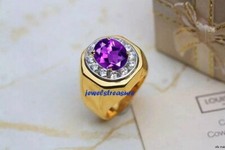 Natural Amethyst  CZ Gemstones with 925 Sterling silver Gold Plated Ring 345