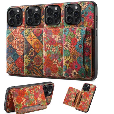 Retro Flower Leather Back Wallet Case Cover For iPhone 14 15 16 13 12 11 Pro Max