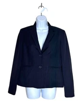 Kasper Size 8 Black Pleated 2 Button Blazer Jacket Career Professional Women's