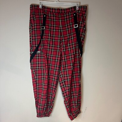 Hot Topic Red Suspender Pants Hot Topic Tartan Red Plaid Suspender
