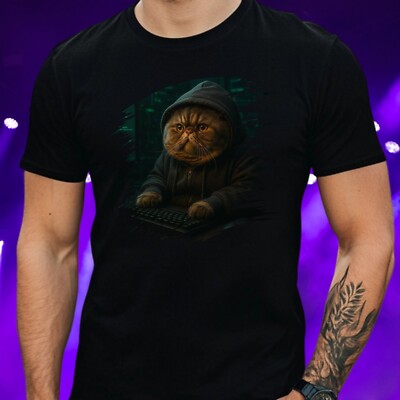 T-Shirt Herren Hacker Katze Motiv Baumwolle Größe S bis 5XL