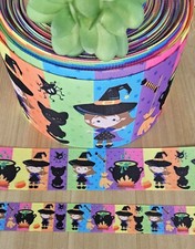 7/8, 1.5  3" 1 YD Halloween Grosgrain Ribbon Witches Black Cat Cauldron Brew
