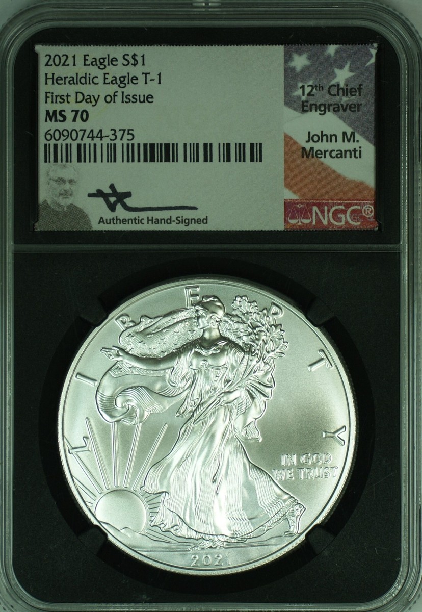 2021 American Silver Eagle $1 Coin ASE NGC MS 70 J.M. Mercanti