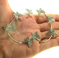 Ear Cuff Earrings Crystal Rhinestone Butterfly Silver Tone