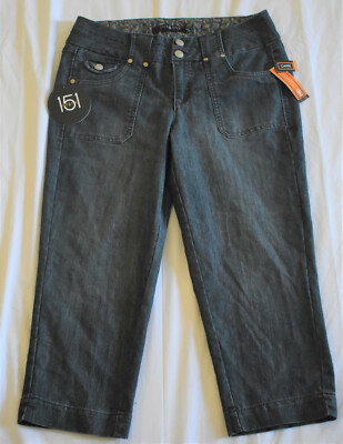 One One Women's Mid-Rise Capri Sateen Denim Cargo Pants