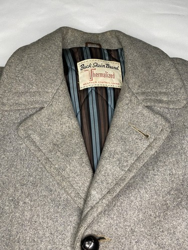 True Vintage 50s BUCK SKEIN GRAY HEAVY WOOL HUNTING CAR COAT JACKET - Picture 1 of 9