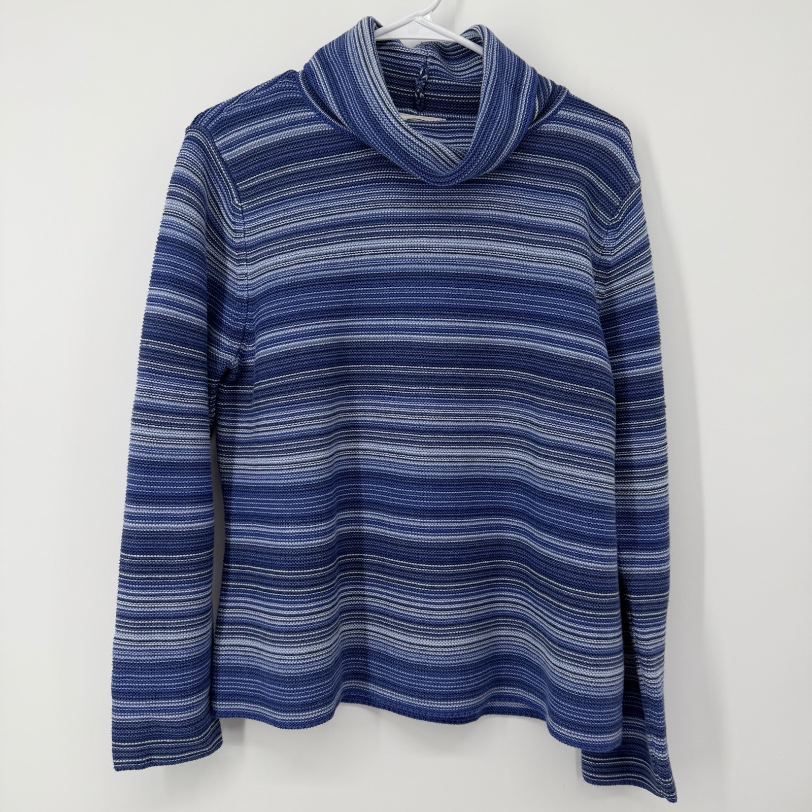 Talbots Blue Striped Long Sleeve Turtleneck Sweater Women’s Size Large Cotton