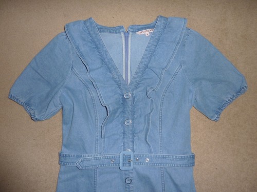 REVIEW Womens Size 10 Ruth Ruffle Denim Dress - Picture 2 of 7