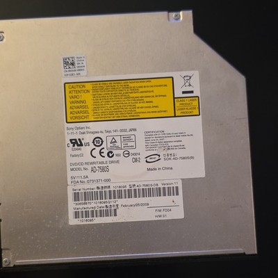 Sony Optiarc AD-7580S Slim Internal Laptop DVD/CD Rewritable Drive Silver/Black