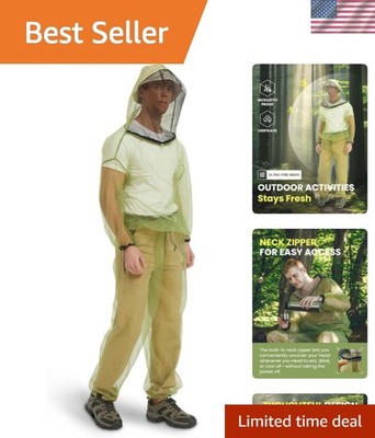 Mosquito Suits for Adult, Mesh Net Bug Hooded Jacket Pant, Outdoor Full Body ...