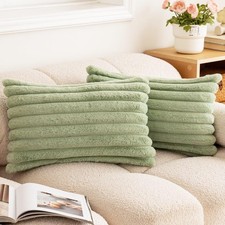 Double-Sided Faux Fur Plush Throw Pillow Covers 12x20 Set of 2 Fuzzy Striped ...