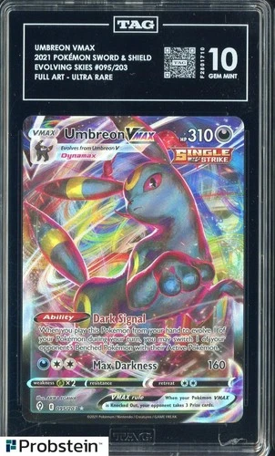2021 Pokemon SWSH Evolving Skies 095/203 FA Umbreon VMAX Ultra Rare TAG 10