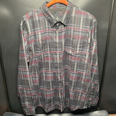 Prana Breathe Shirt Mens Long Sleeve Button Up Plaid Button XL Metal Buttons. A3