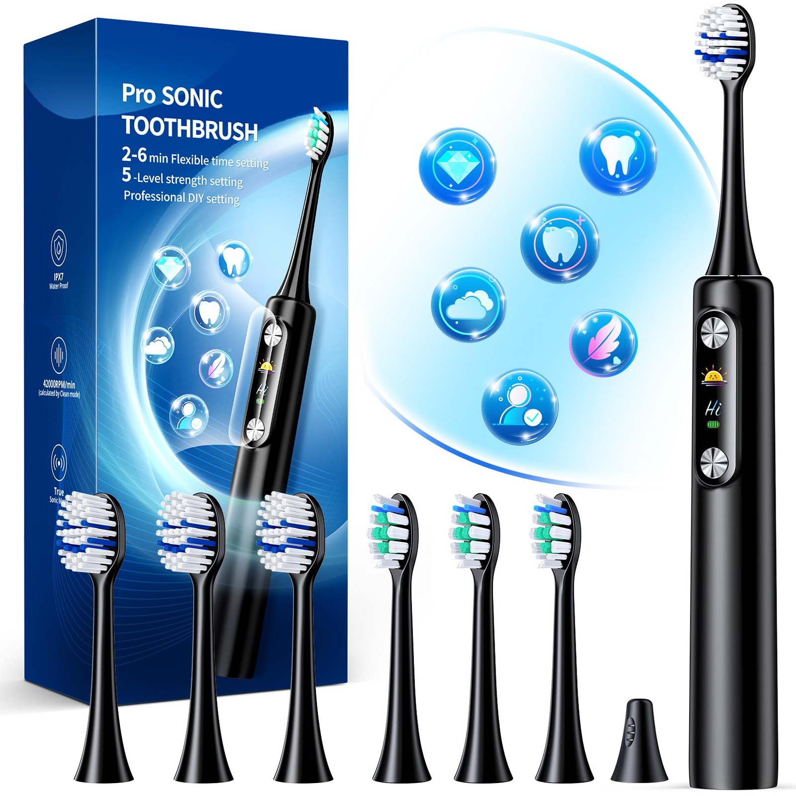 Electric Toothbrush for Adults with 6 Modes and 5 Intensity 