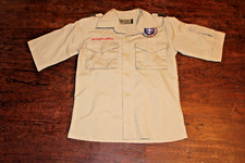 Boy Scouts of Amerca BSA Youth Shirt Tan Small Glued Patches Short Sleeve
