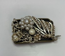 Buckle Rage Women s Belt Buckle Pearls Rhinestones Goldtone Bling Shine Sparkle