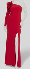 Xscape Women's Red One-Sleeve Ruffle-Trim Evening Gown Dress Size 16