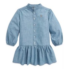 Polo Ralph Lauren Girls' Chambray Ruffled Shirt Dress size 7