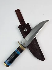 Chipaway Cutlery 12" Bowie Knife Blue Handle With leather Sheath VG condition