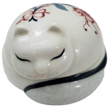 Vintage Made In Japan For Elizabeth Arden Slumbering Porcelain Cat Trinket Box