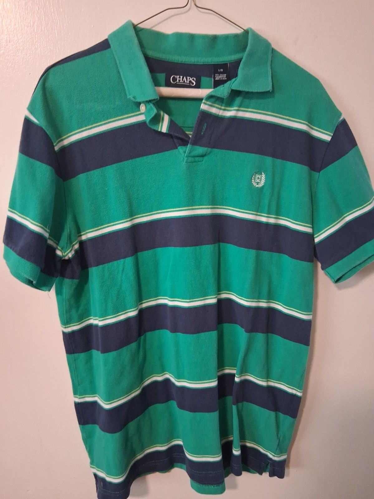 Chaps Ralph Lauren Men's Polo Shirt Large, Green Striped
