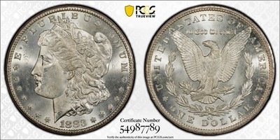 1883 CC MORGAN SILVER DOLLAR PCGS MS64 BRIGHT WHITE GOLD SHIELD BETTER DATE!!!