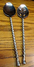 2pc Large Spoons 11" Heavy Stainless Spiral Twist Glossy Serving Utensils    967