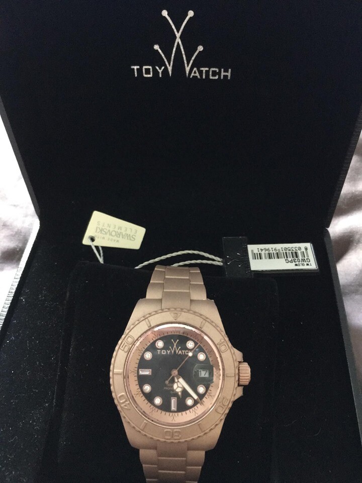 NEW TOYWATCH TOYGLOW GW03PG LADIES GOLD SPORT WATCH BLACK DIAL MAGNIFIED  DATE