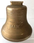 VTG Gold Glass Liberty Bell Coin Bank-A penny saved is a penny earned 4"