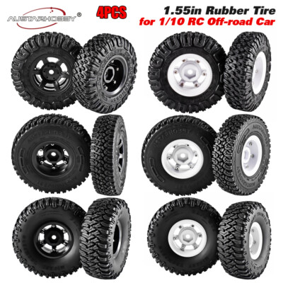AUSTARHOBBY RC Tires 1.55inch Wheel Rim Rubber Tyre for 1/10 RC