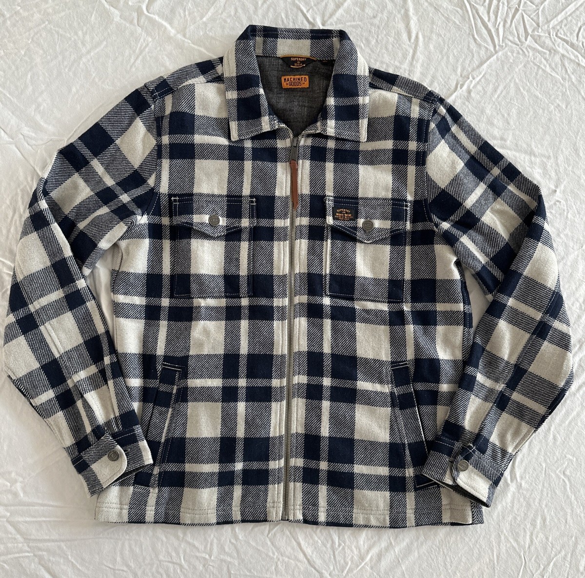 Superdry Jacket Mens L Wool Blend Plaid Flannel Blue Work Wear JPN 