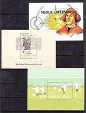 Brazil Sc 1301, 1308, 1351 MNH. 1973 Copernicus, 1973 St Paul, 1974 World Cup SS