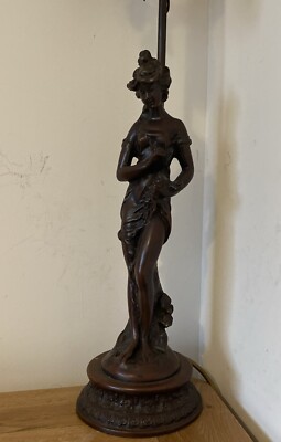 Vintage Art Nouveau Bronze Lady Lamp Tall Figurine Art Deco Resin