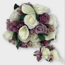 Wedding flower bouquets silk ivory mauve roses with calla Lillies