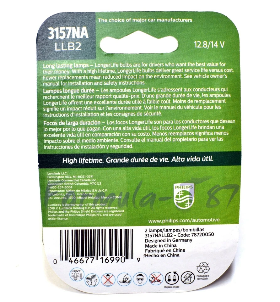Philips LongerLife 3157NA 27/7W Dos Bombillas Señal de Giro Frontal Lámpara de Repuesto OE Foto 2 de 4