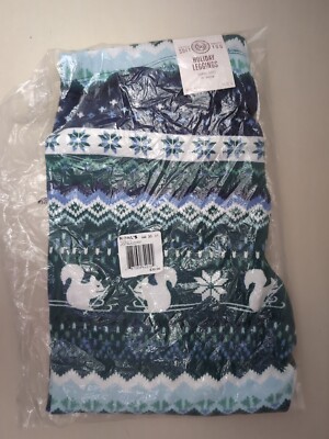 NWT SO Super Soft Holiday Leggings Womens Small Blue Squirrels Ski Mid Rise Kohl
