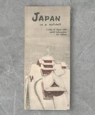 JAPAN IN A NUTSHELL a map with useful information for visitors 1959 Mid Century