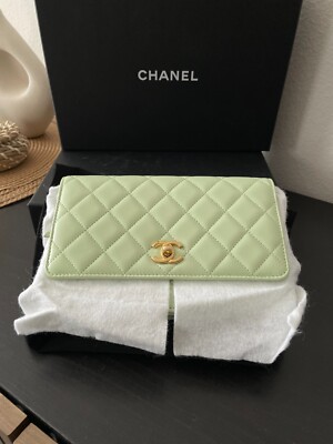 CHANEL CC Pearl Crush Wallet on Chain Quilted Lambskin WOC Green