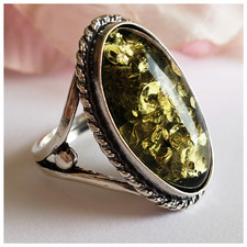 BALTIC AMBER 925 STERLING SILVER Ring Genuine GREEN AMBER RING 5.7gr SIZE 6