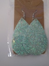 EASTER GLITTER TEAL PU LEATHER DOUBLE SIDED FISHHOOK STYLE EARRINGS