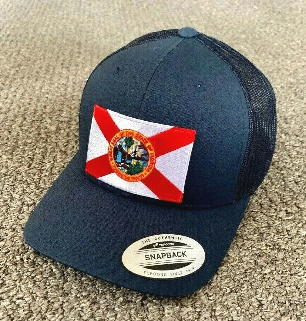 State of FLORIDA Flag Hat SnapBack Trucker Mesh Cap Handcrafted in Florida!
