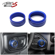 Blue Headlight & Gear Knob Switch Knob Cover Trim Ring For Dodge RAM 1500 2018+