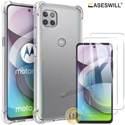 CASESWILL® For Motorola One 5G UW Ace Case Clear Shockproof TPU Cover + Screen Protector