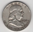 1959 D FRANKLIN HALF DOLLAR 90% SILVER DENVER MINT .50¢ UNITED STATES OF AMERICA