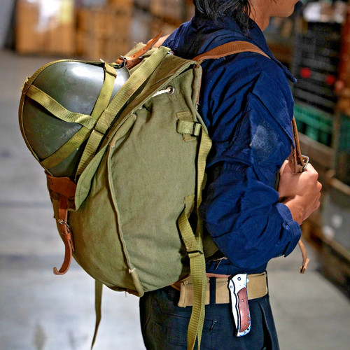 Romanian Military Canvas Backpack 40L Rucksack Vintage Army Surplus Helmet Strap