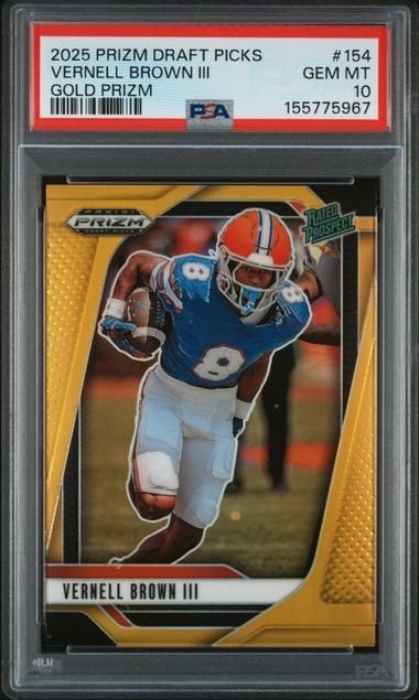 2025 Prizm Draft Picks #154 Vernell Brown III Gold Prizm #8/10 - PSA 10 Gem MT